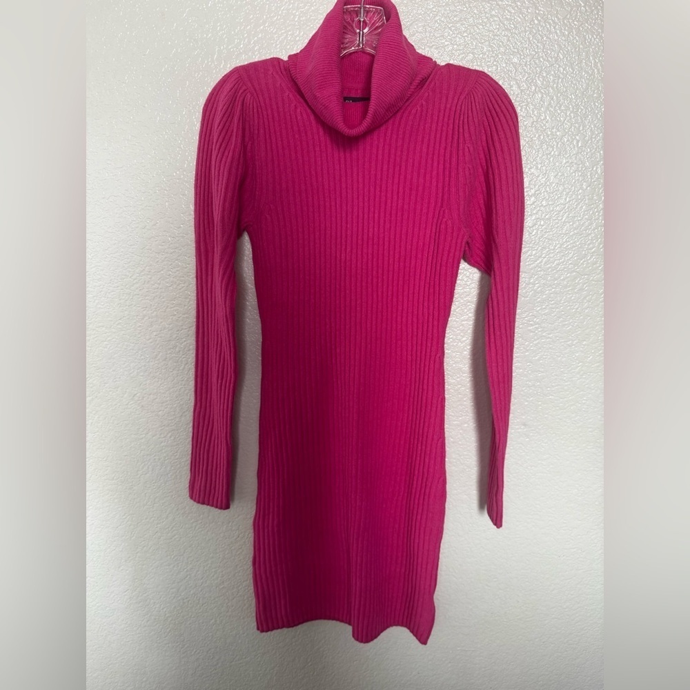 Gap Pink Puff Sleeve Turtleneck Mini Sweater Dress - Picture 2 of 5